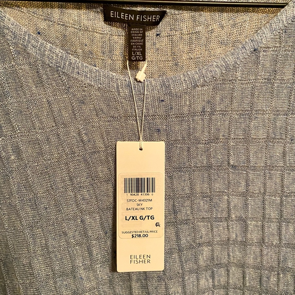 Eileen Fisher Blue Bateau Top L/XL New NWT - Picture 2 of 5